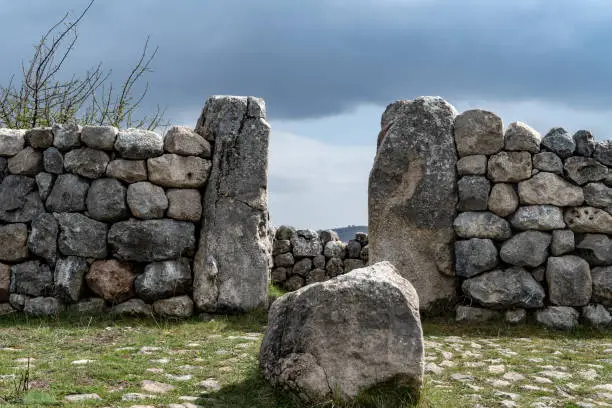 Ancient stone structures glowing